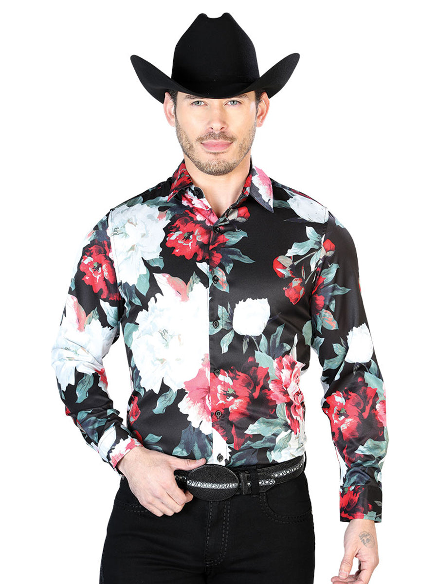 Black And White Flowers Casual Long Sleeve Shirt 43670