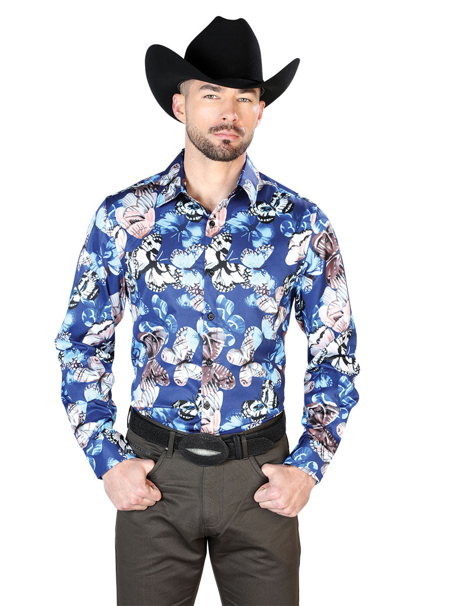 Blue Butterfly  Casual Long Sleeve Shirt 43674
