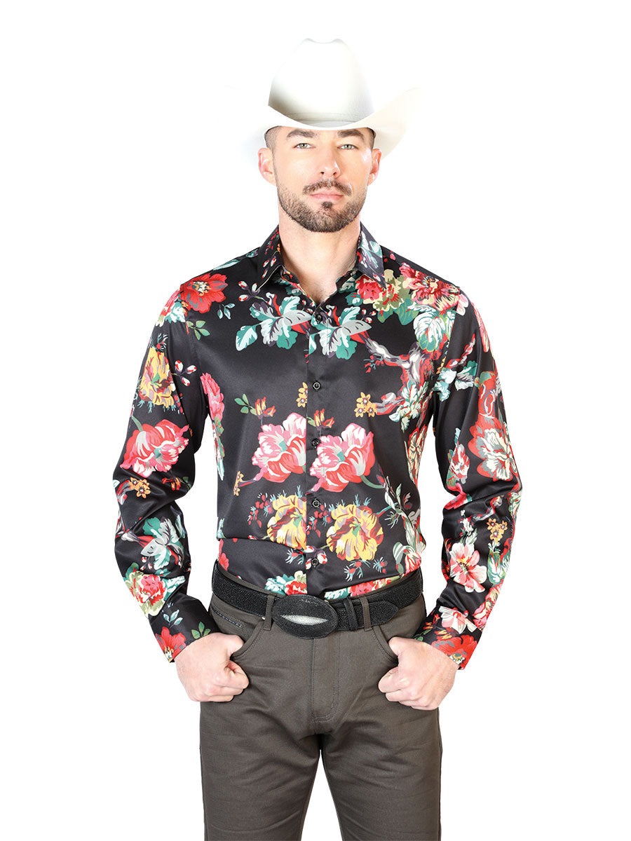 Black With Red Roses Casual Long Sleeve Shirt 43675