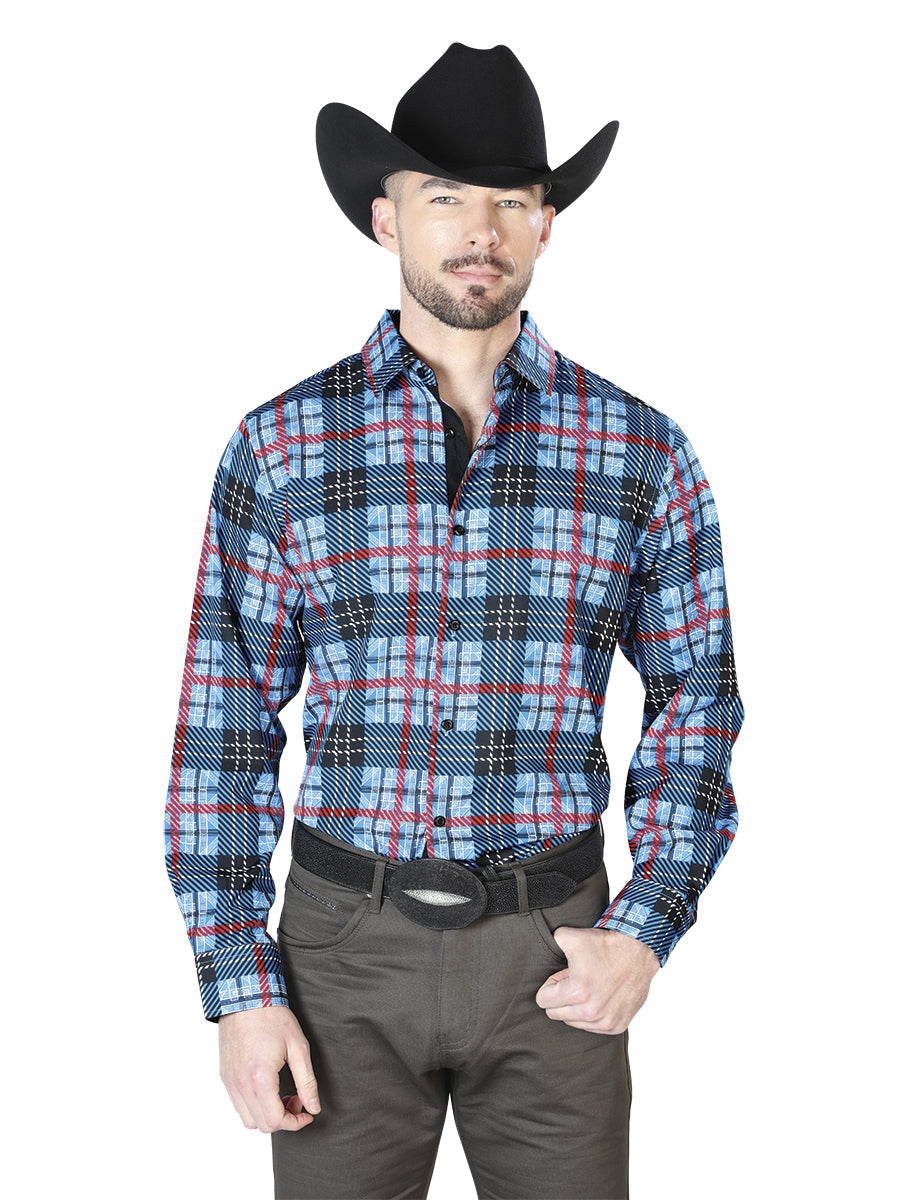 Blue And Checkers Casual Long Sleeve Shirt 43690