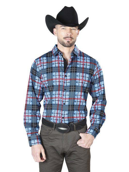 Blue And Checkers Casual Long Sleeve Shirt 43690