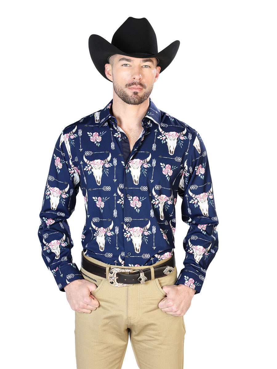 Navy Blue Long Sleeve Casual Long Sleeve Shirt 43694