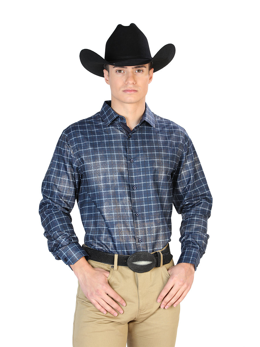 Navy Blue Casual Long Sleeve Shirt 43768