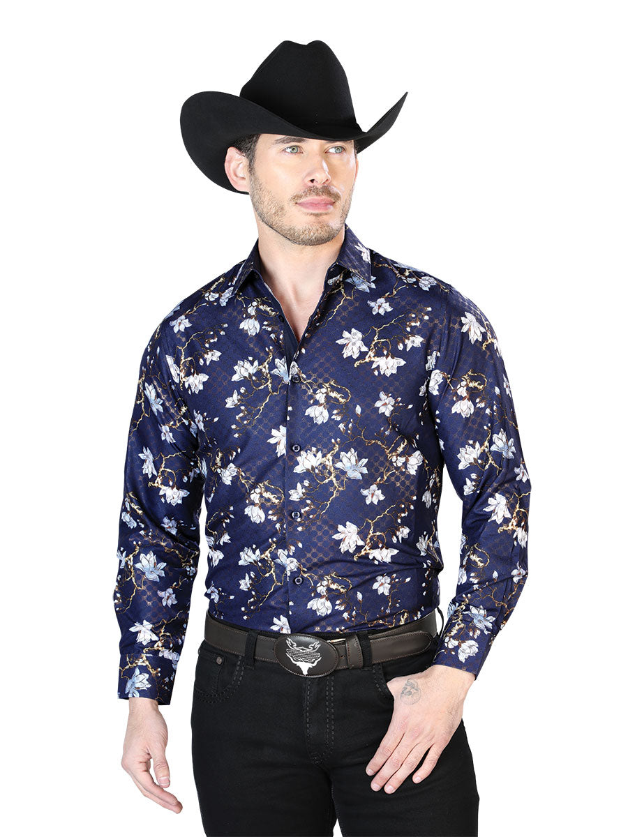 Navy Blue Casual Long Sleeve Shirt 43822