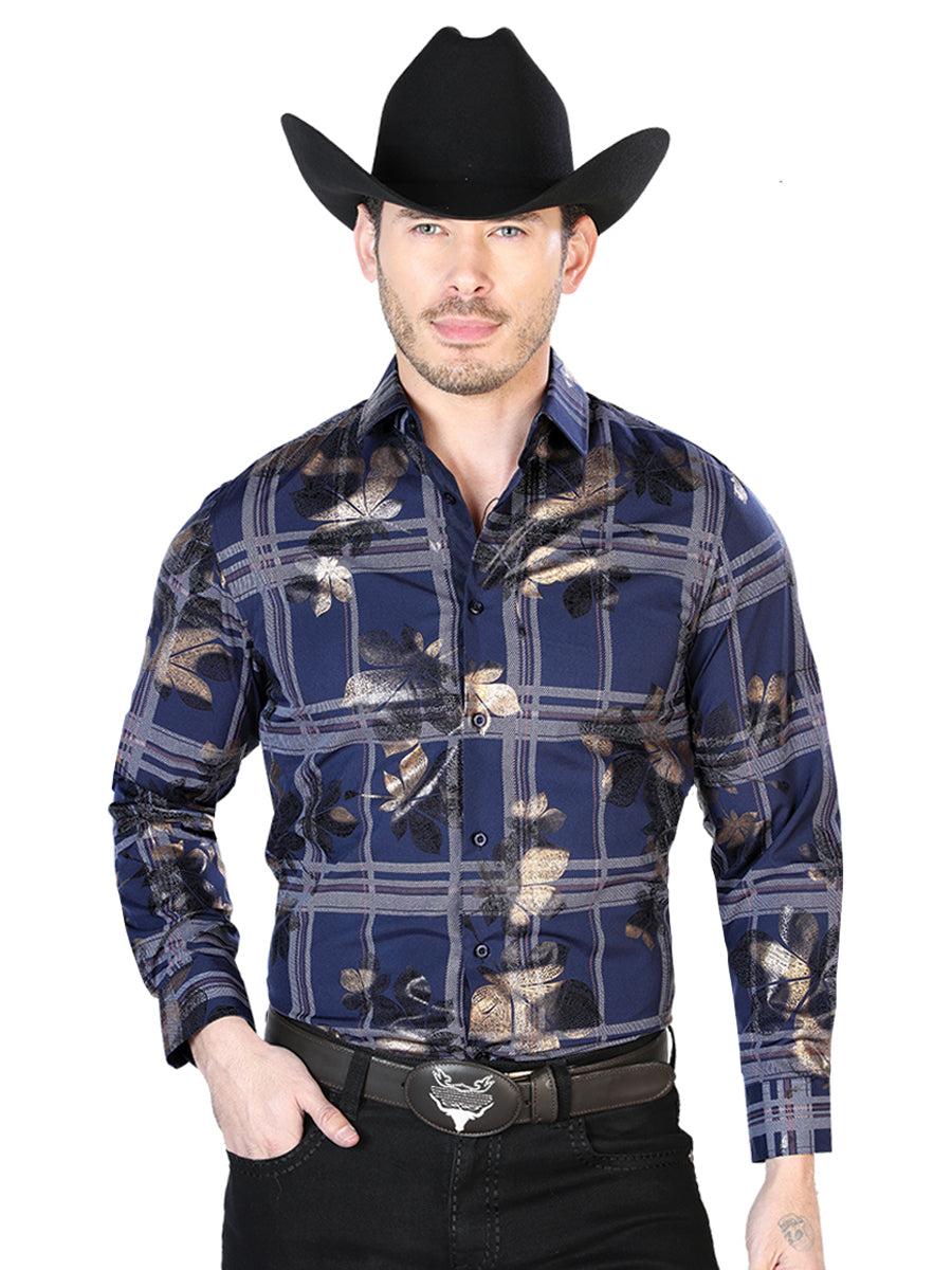 Navy Blue Long Sleeve Western Cowboy Shirt 43837