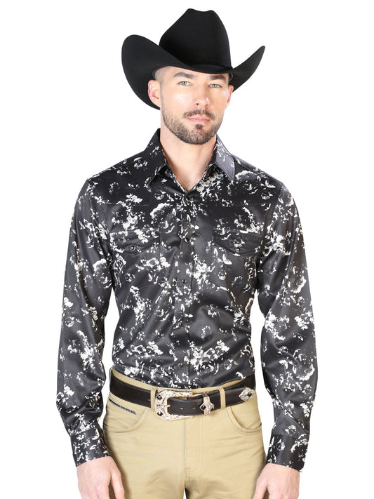 Black And Beige Casual Long Sleeve Shirt 43946