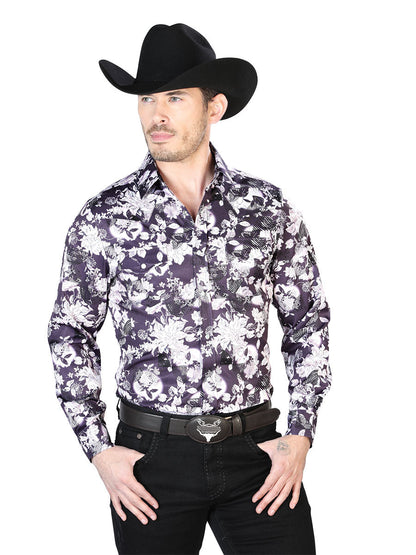 Purple Flower Print Long Sleeve Shirt 43948