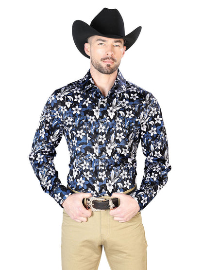 Blue Flower Casual Long Sleeve Shirt 43954