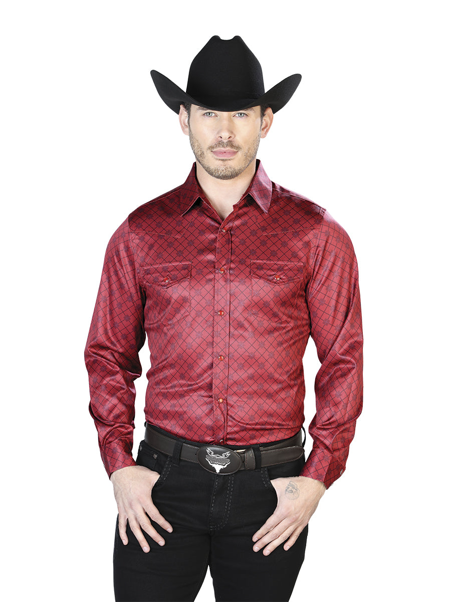 Burgundy Casual Long Sleeve Shirt 43955