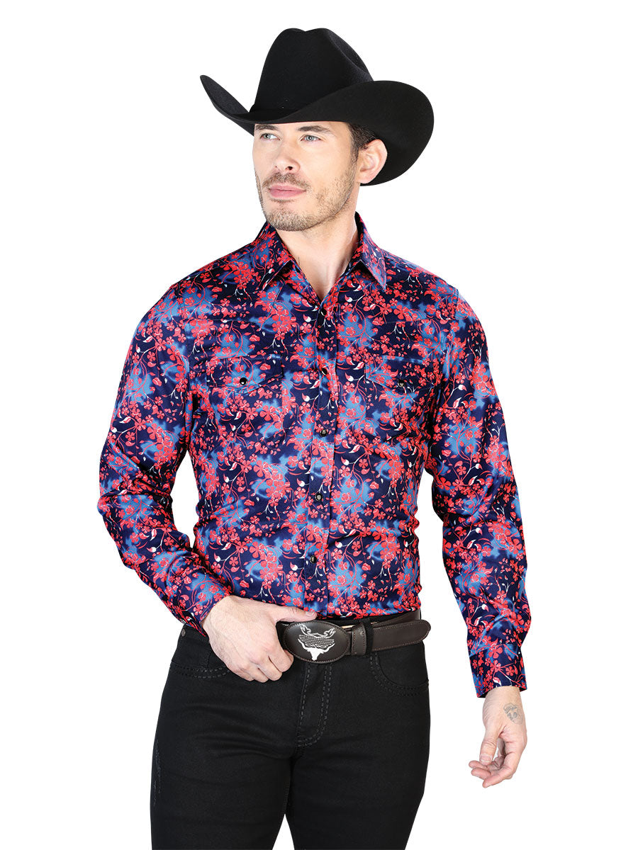 Blue And Red Casual Long Sleeve Shirt 43956