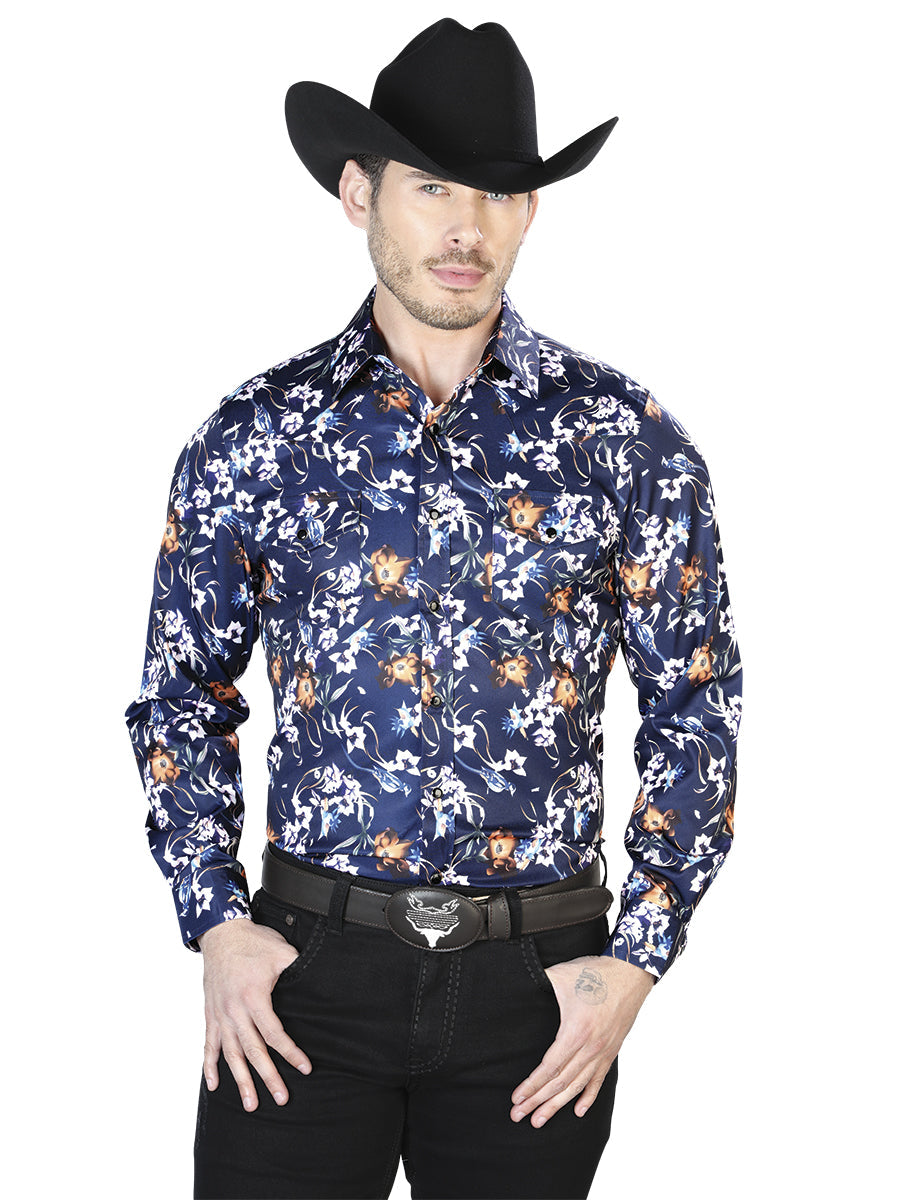Blue Flowers Casual Long Sleeve Shirt 43957