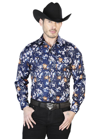 Blue Flowers Casual Long Sleeve Shirt 43957