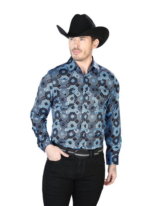 Blue Print Casual Long Sleeve Shirt 43963