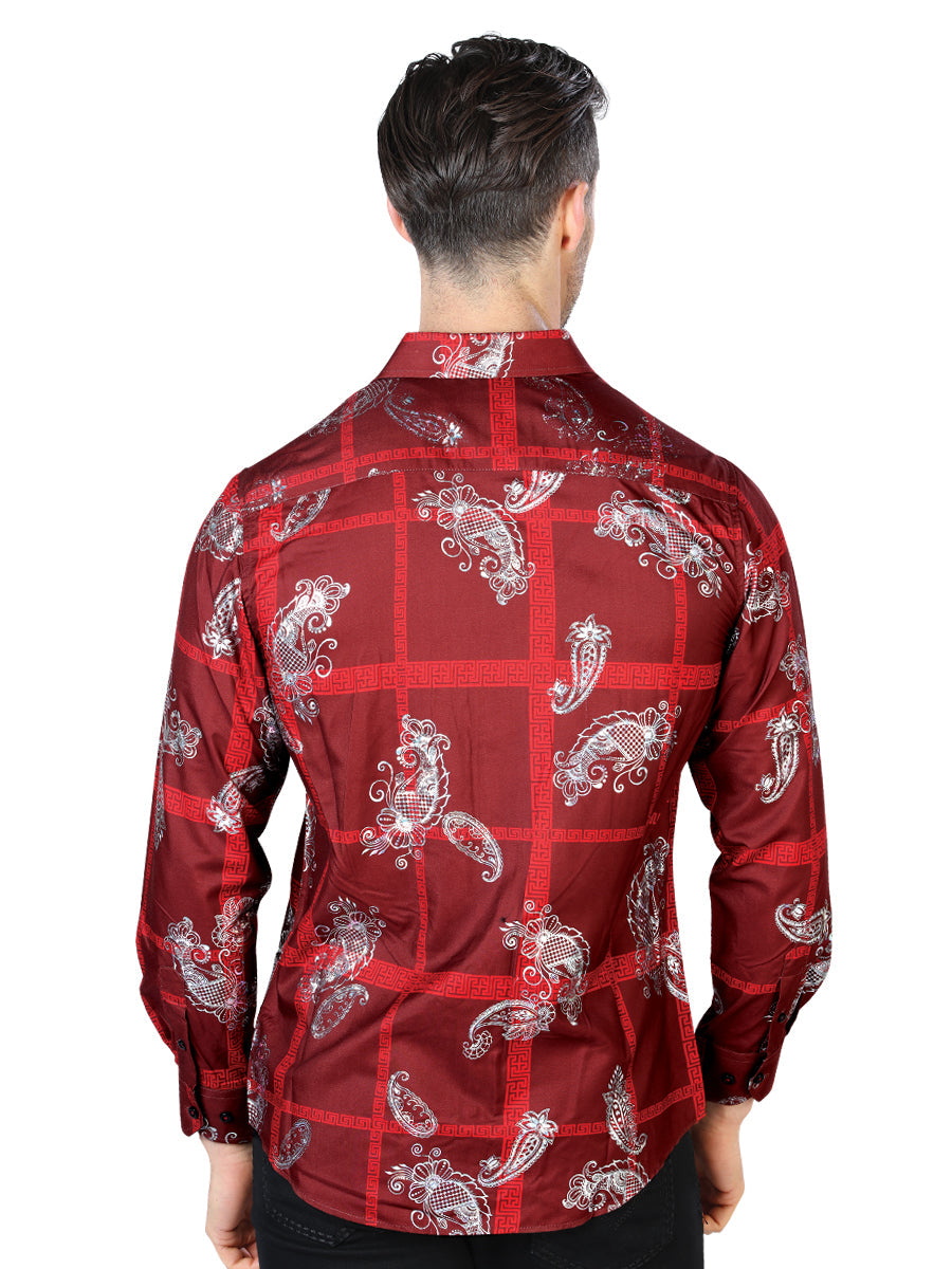 Wine And Silver Casual Long Sleeve Shirt 44027