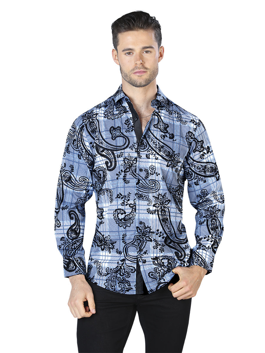 Blue And Black Casual Long Sleeve Shirt 44058