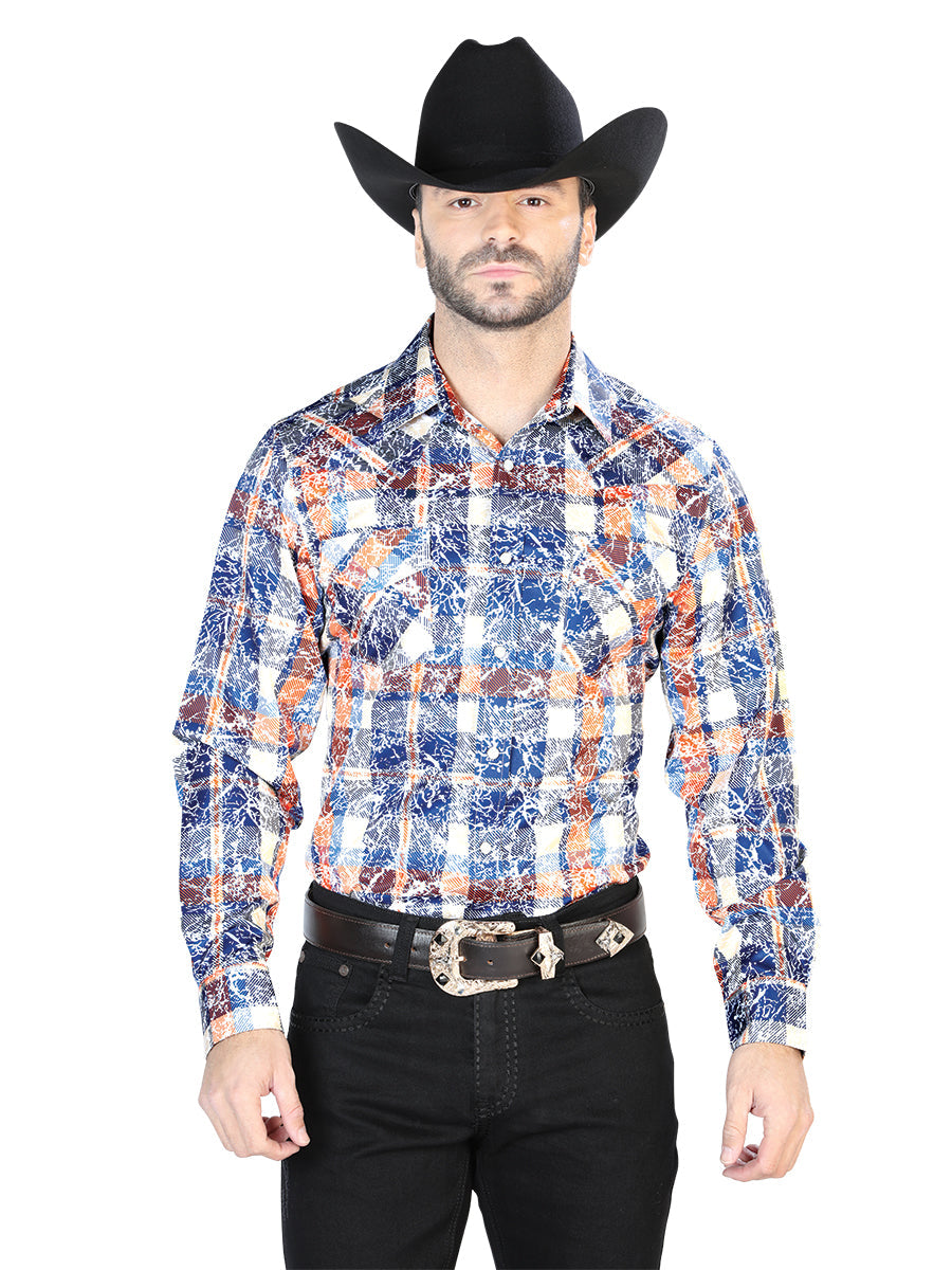 Blue Orange Casual Long Sleeve Shirt 44063