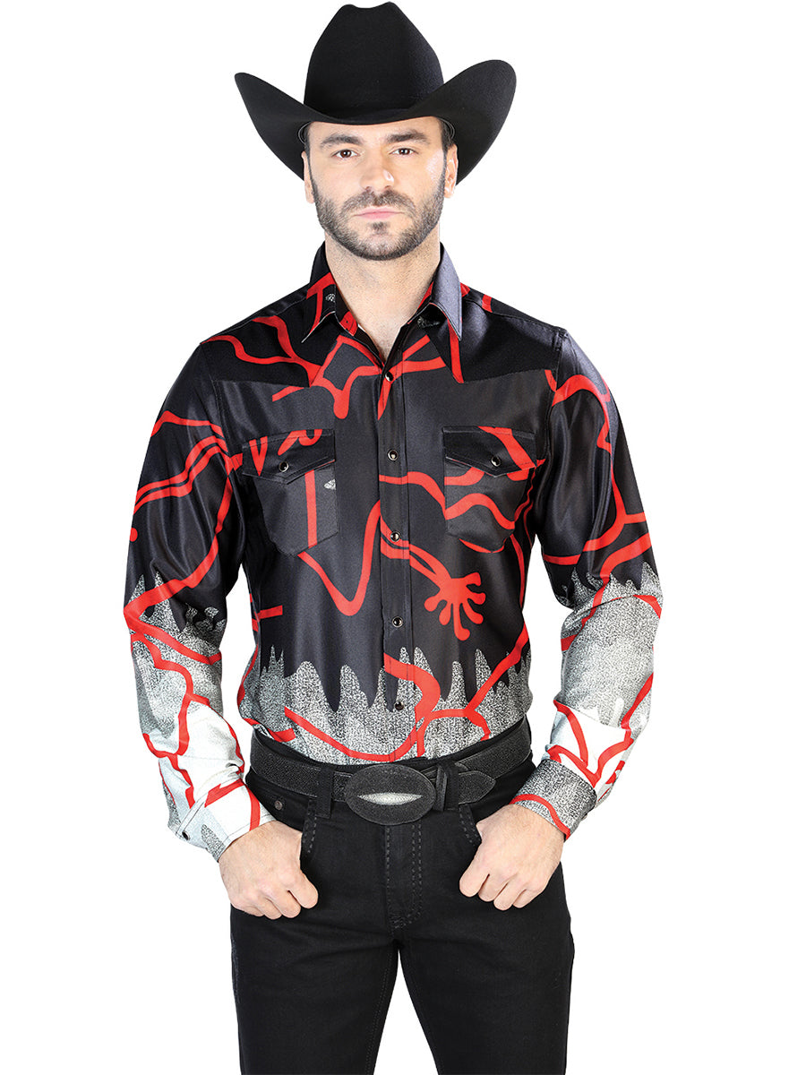 Black Red Casual Long Sleeve Shirt 44074