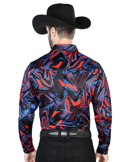 Blue And Red Casual Long Sleeve Shirt 44080