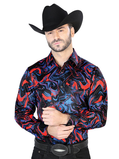 Blue And Red Casual Long Sleeve Shirt 44080