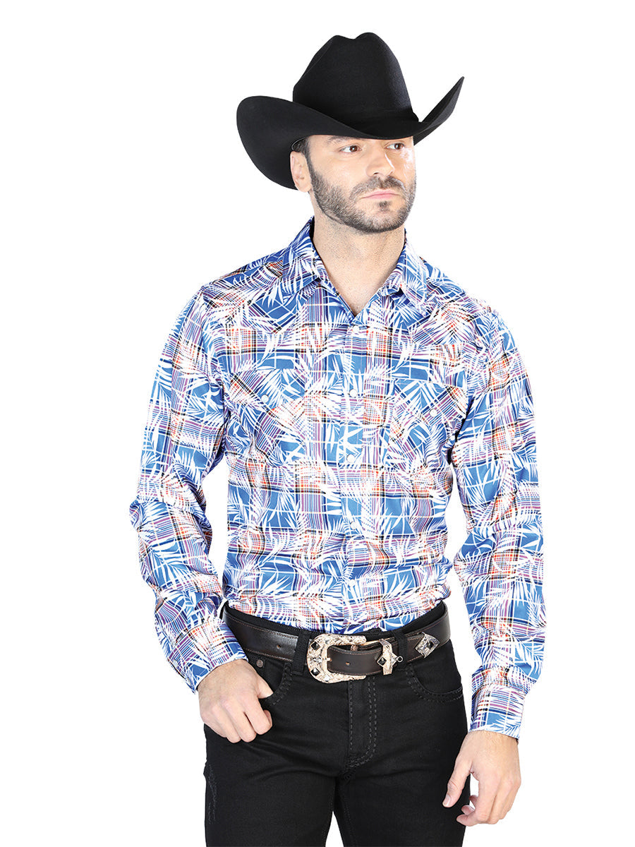 Blue And White Casual Long Sleeve Shirt 44086
