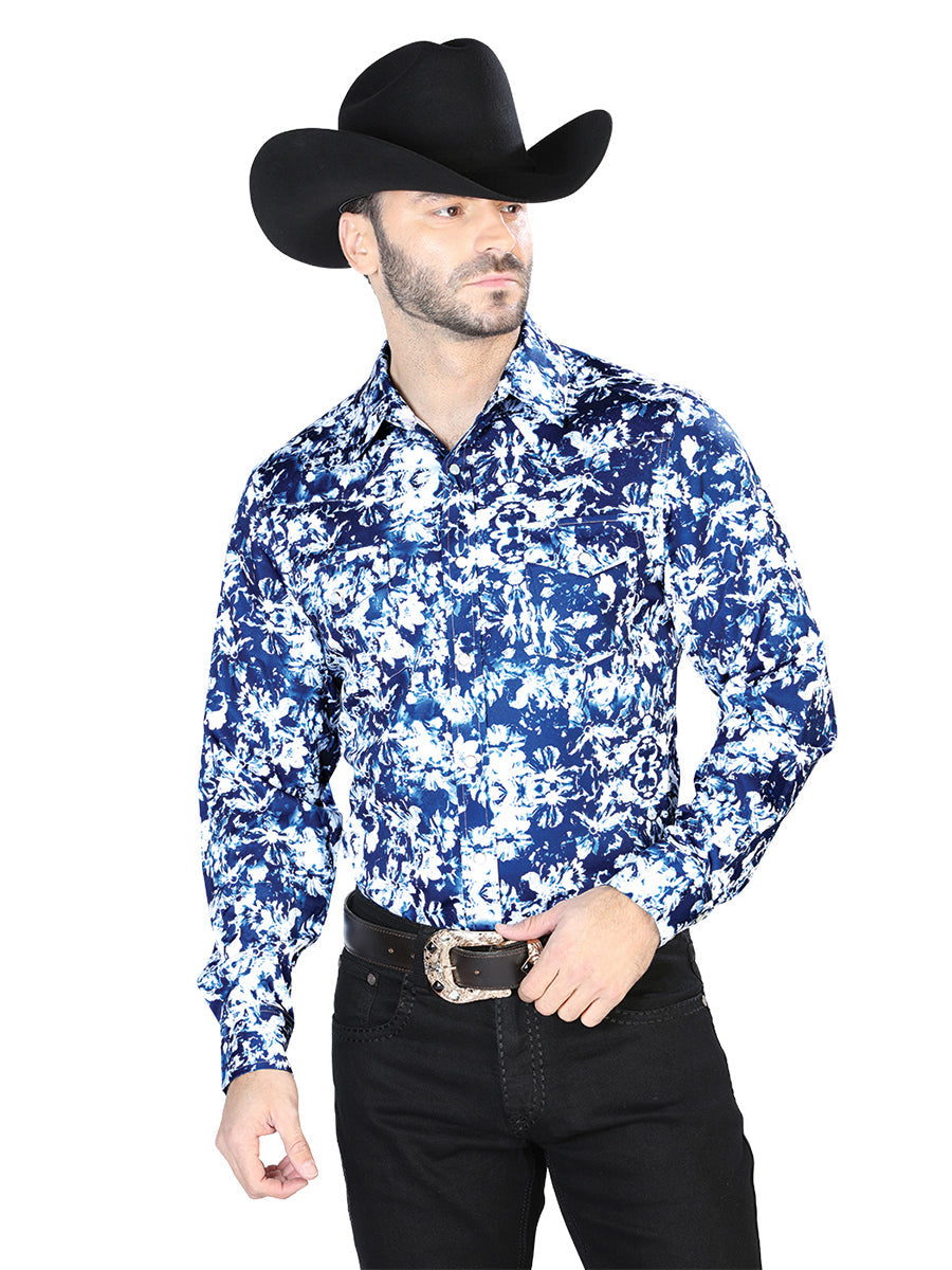 Blue And White Casual Long Sleeve Shirt 44091