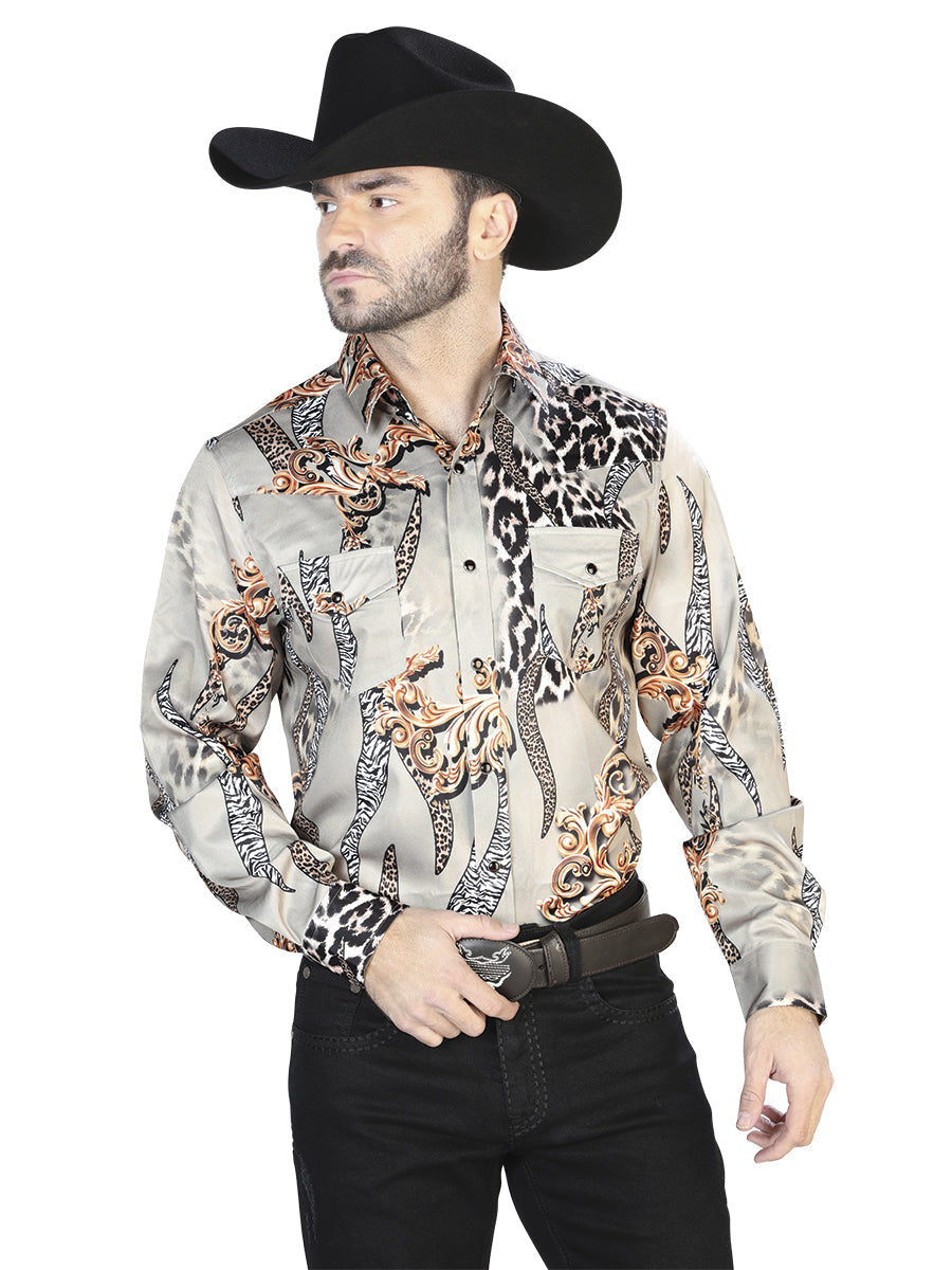 Taupe Casual Long Sleeve Shirt 44102