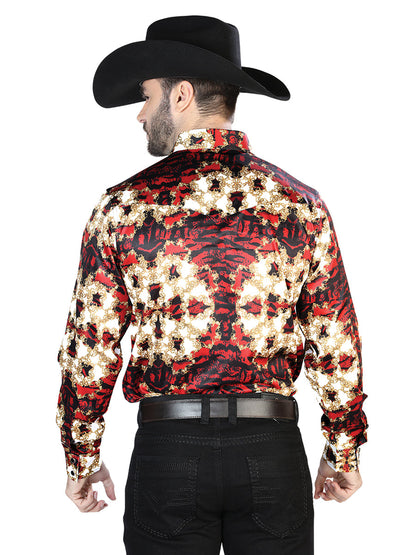 Burgundy And Gold Casual Long Sleeve Shirt 44103