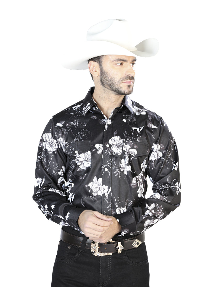 Black White Print Casual Long Sleeve Shirt 44109