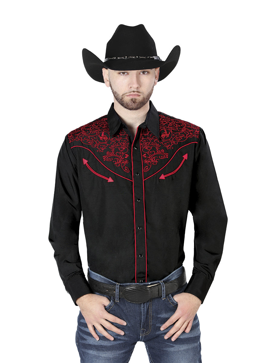 El Señor de los Cielos Embroidery Shirt Black/Red 44187