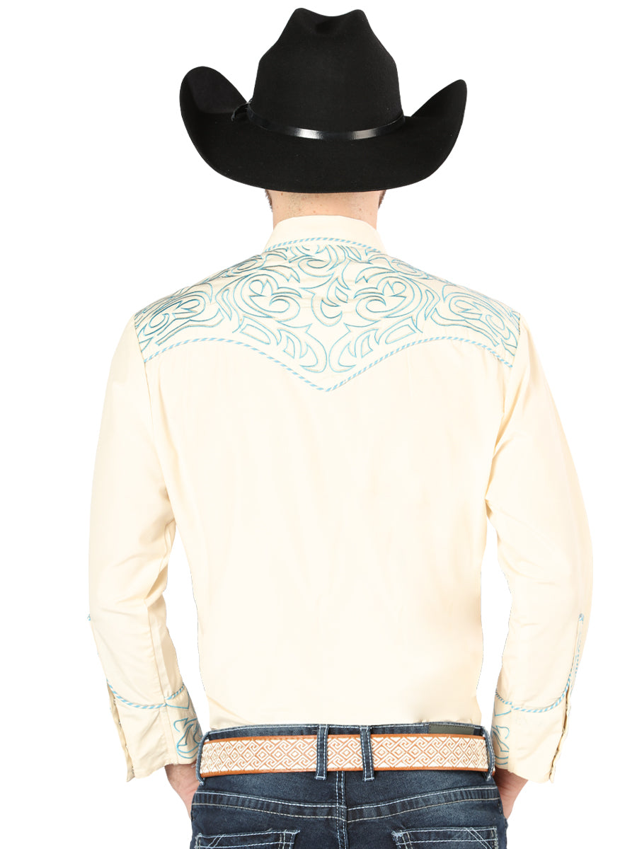 El General Embroidery Western Shirt Beige/Blue 44199