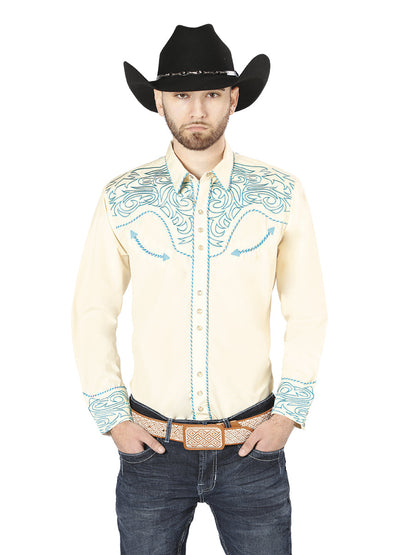 El General Embroidery Western Shirt Beige/Blue 44199