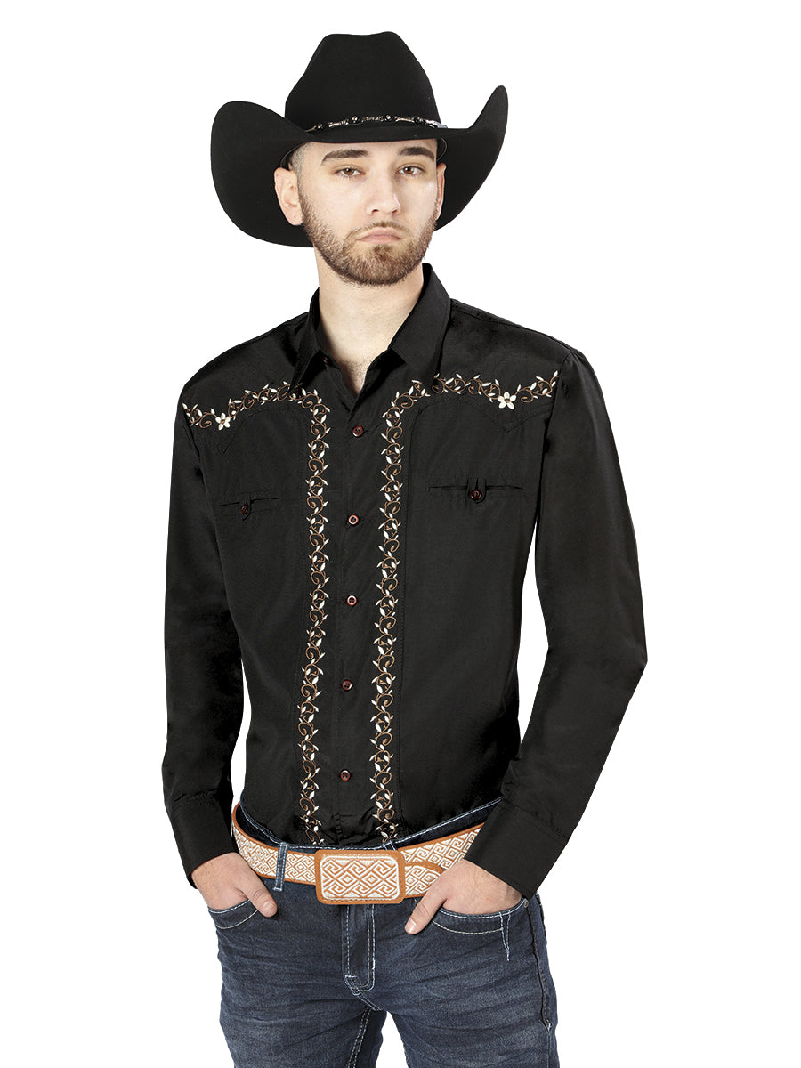 El General Embroidery Western Shirt Black/Gold 44200