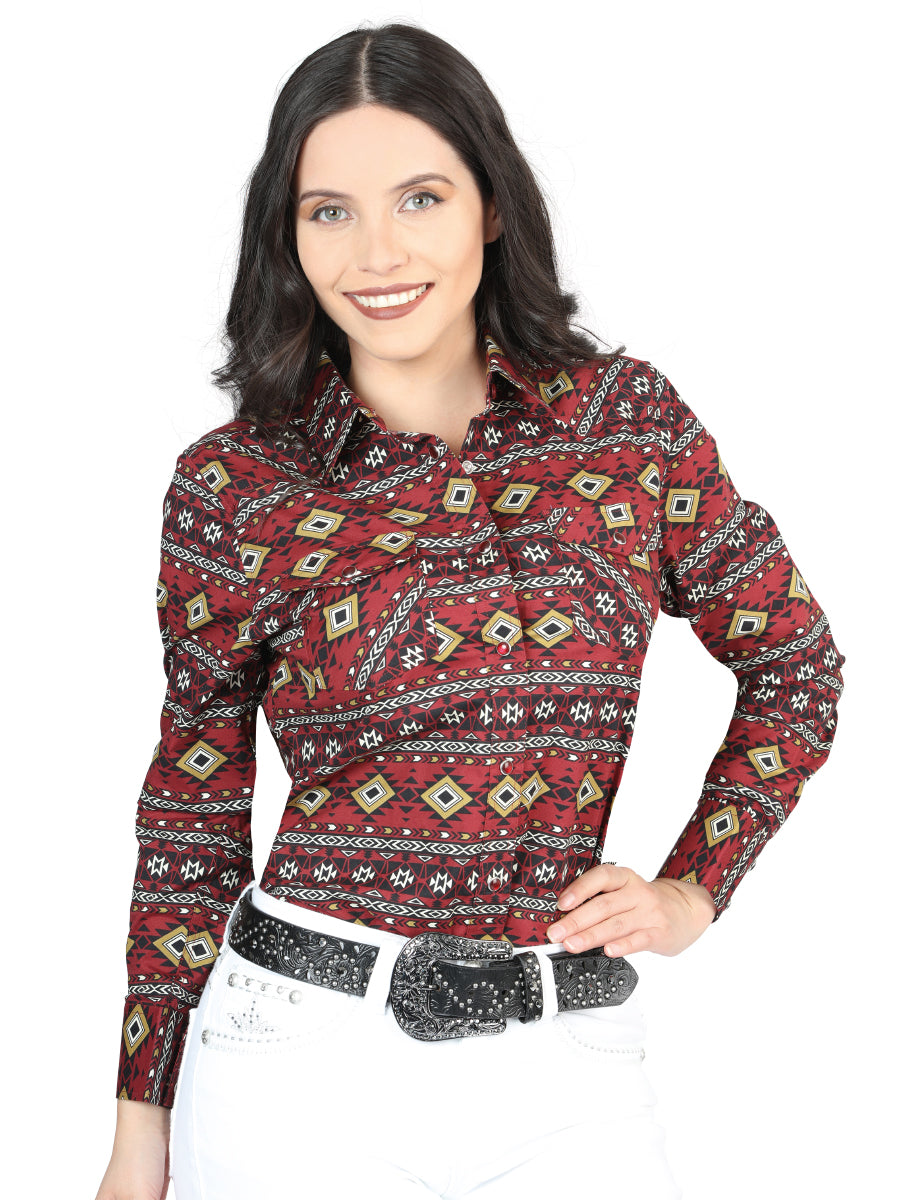 Casual Long-Sleeve Shirt by El General Burgundy 44407