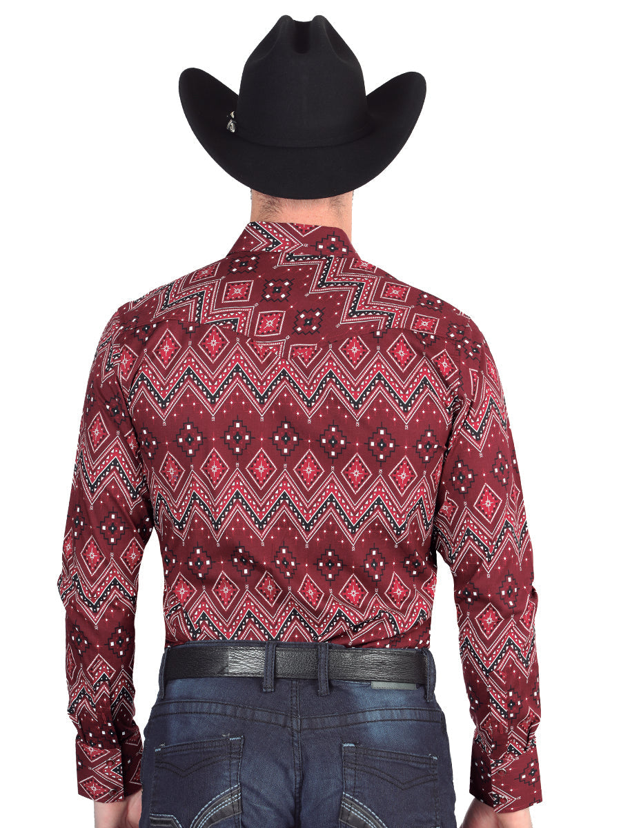 Casual Long-Sleeve Shirt by El General Burgundy 44431