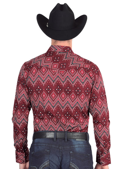 Casual Long-Sleeve Shirt by El General Burgundy 44431