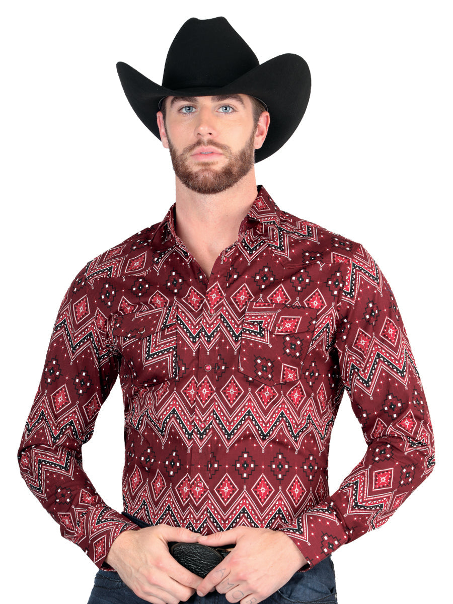 Casual Long-Sleeve Shirt by El General Burgundy 44431