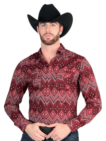 Casual Long-Sleeve Shirt by El General Burgundy 44431