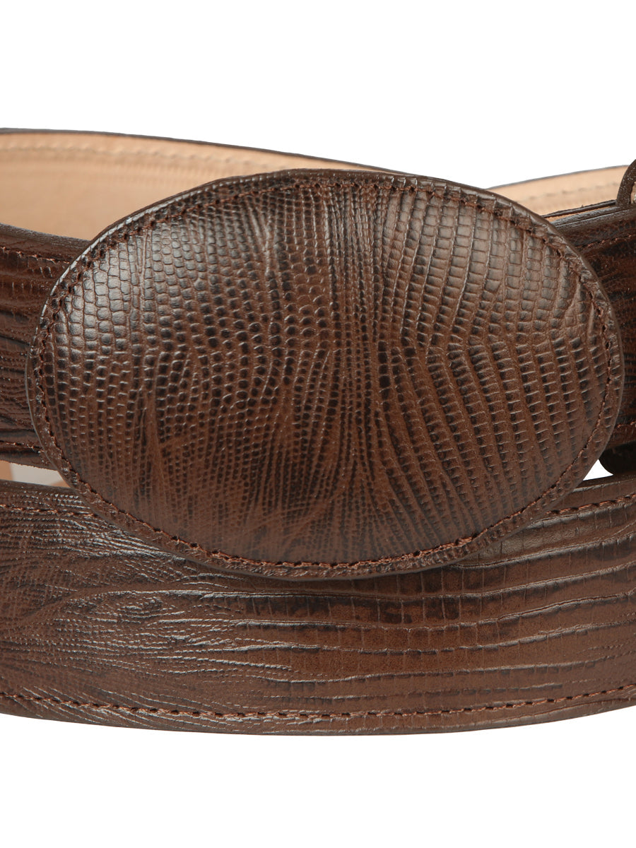 El General Men’s Cowboy Belt Imitation Lizard Leather - Brown  44678