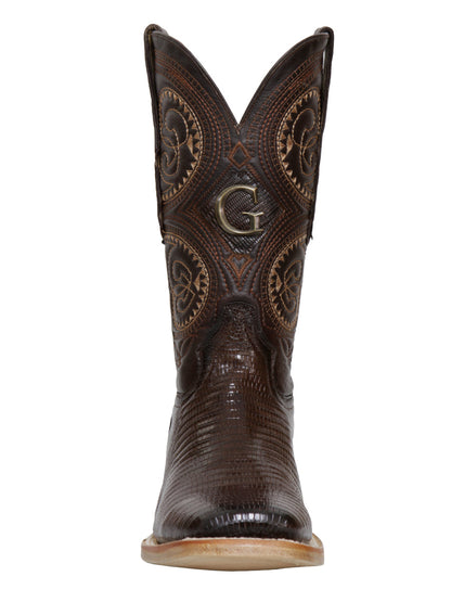 El General Men's Exotic Lizard Rodeo Cowboy Boots - Brown 45070