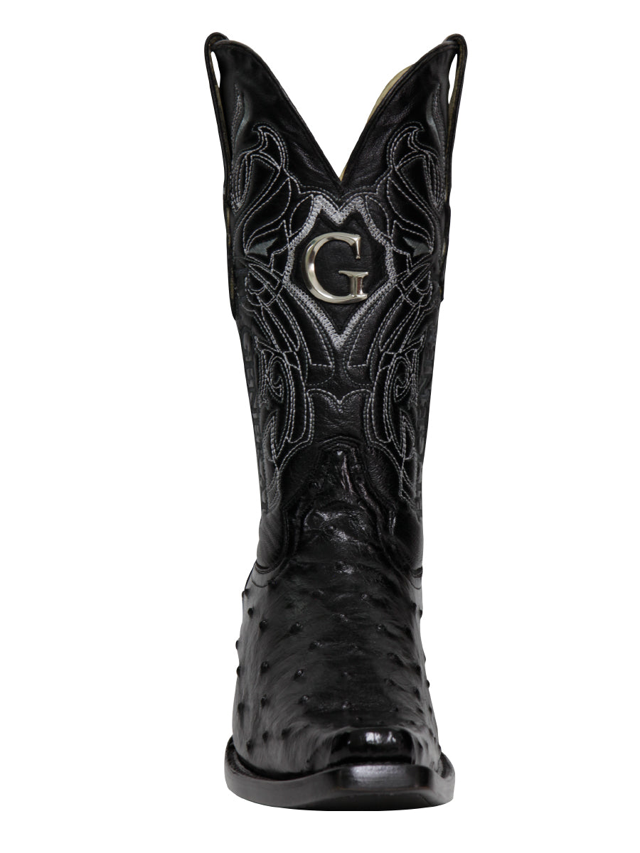 El General Men's Exotic Ostrich Leather Cowboy Boots - Black  45075