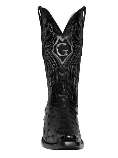 El General Men's Exotic Ostrich Leather Cowboy Boots - Black  45075