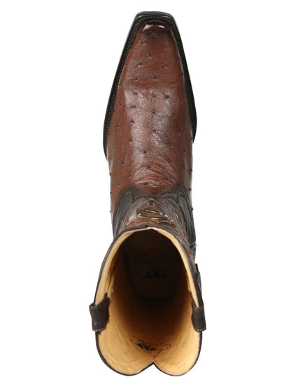 El General Men's Exotic Ostrich Leather Cowboy Boots - Brown  45076