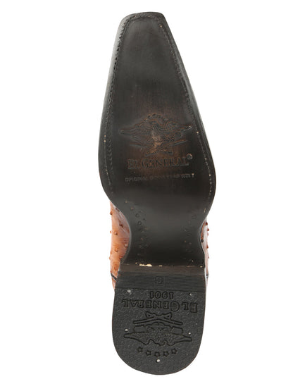 El General Men's Exotic Ostrich Leather Cowboy Boots - Cognac  45077