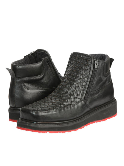 El General Men’s Black Woven Ankle Boots with Zipper 45183