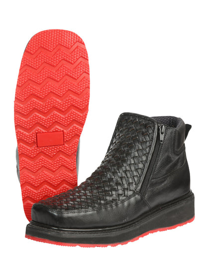 El General Men’s Black Woven Ankle Boots with Zipper 45183