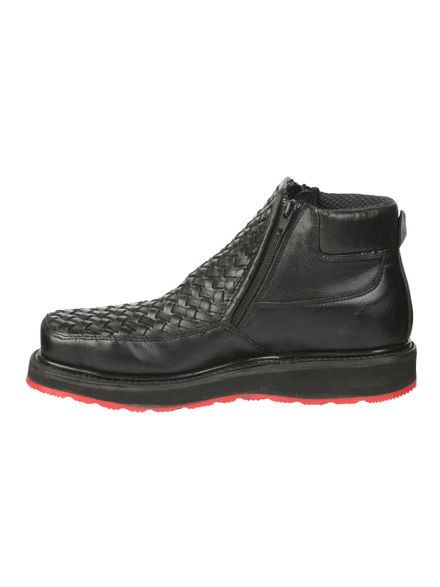 El General Men’s Black Woven Ankle Boots with Zipper 45183