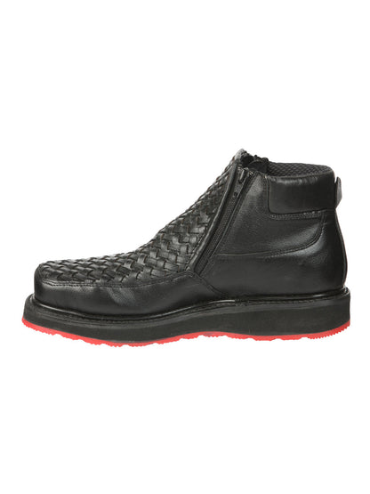 El General Men’s Black Woven Ankle Boots with Zipper 45183