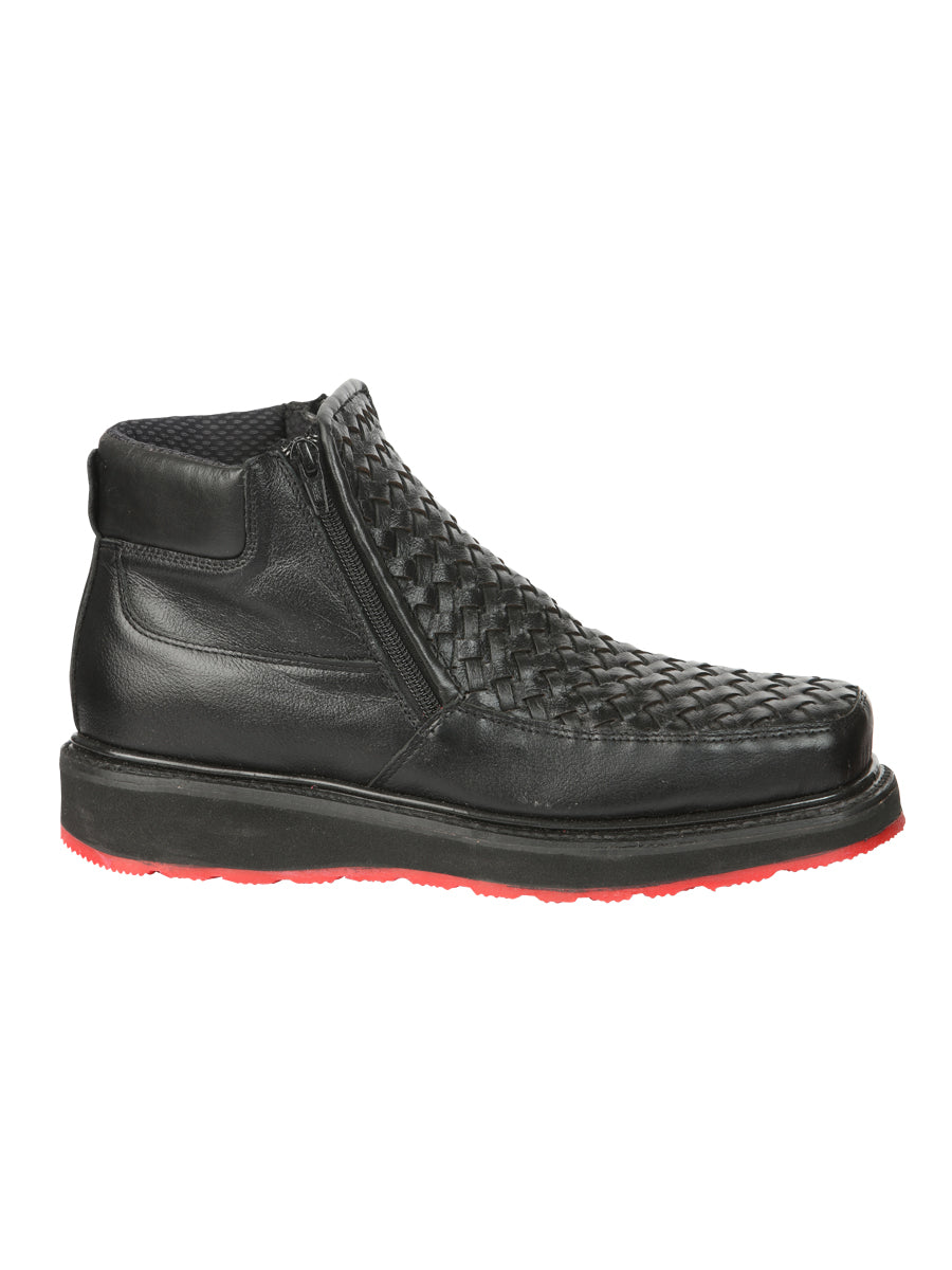 El General Men’s Black Woven Ankle Boots with Zipper 45183