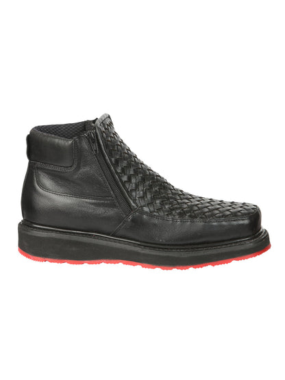 El General Men’s Black Woven Ankle Boots with Zipper 45183