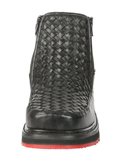 El General Men’s Black Woven Ankle Boots with Zipper 45183